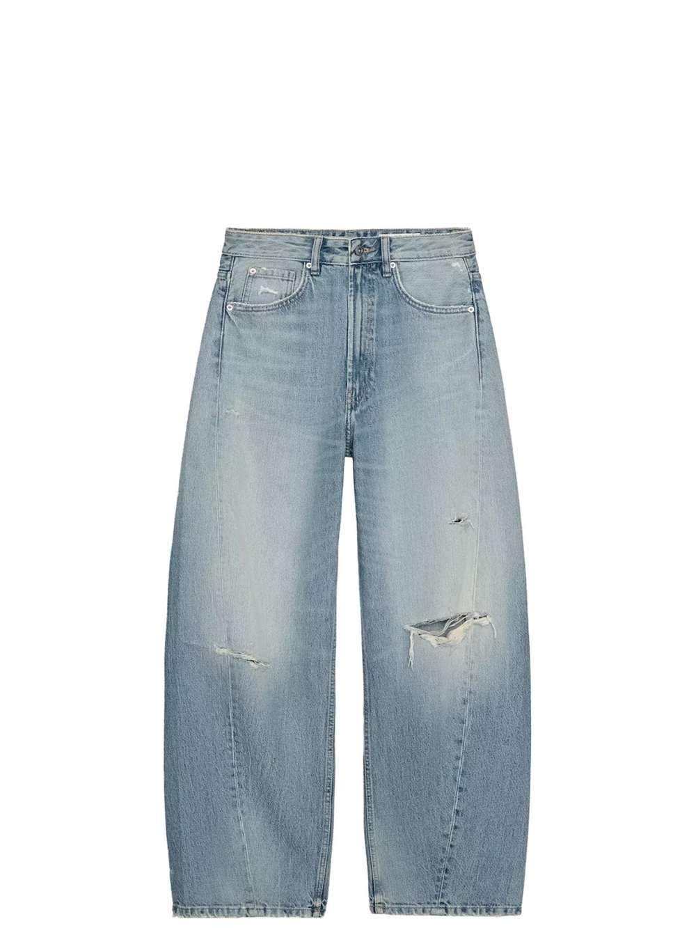 Women's Light Wash Wide-Leg Distressed Jeans